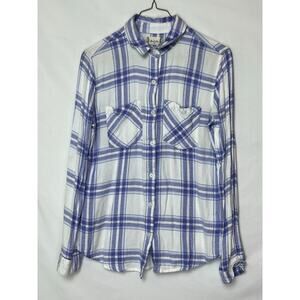 Altar'd State Women's Size XS Blue/White Plaid Long Sleeve Button Up Shirt
